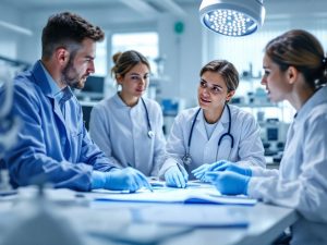 Cercetători în discuții despre soluții terapeutice inovatoare.