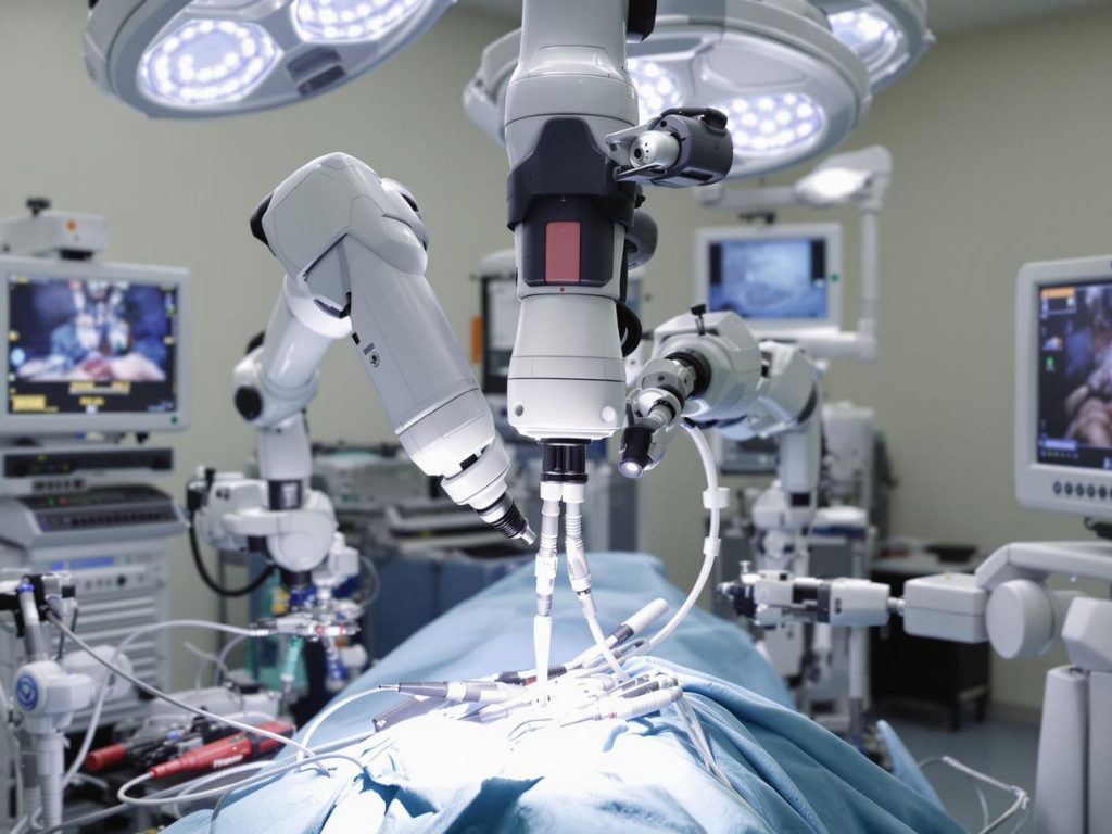 Sistem robotic chirurgical în sala de operație.