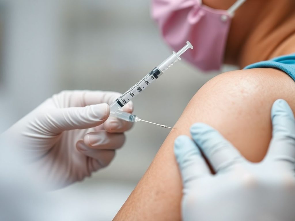 Vaccin administrat de un profesionist sanitar.