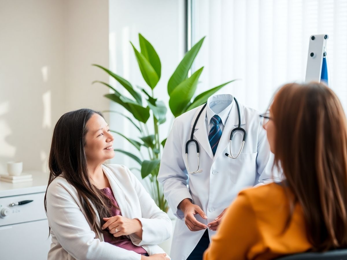 Medicul discutând cu pacientul într-un cabinet medical.