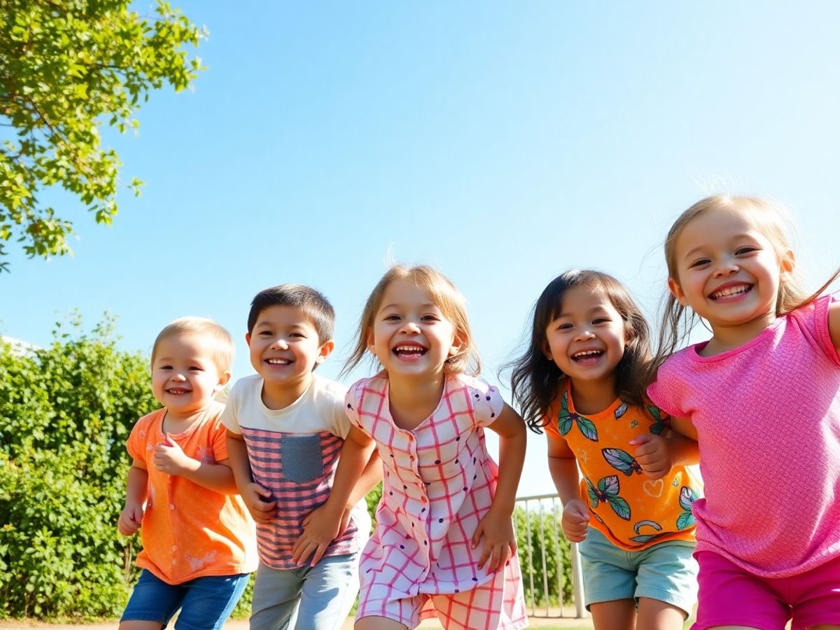 Copii fericiți jucându-se în aer liber, sănătoși.