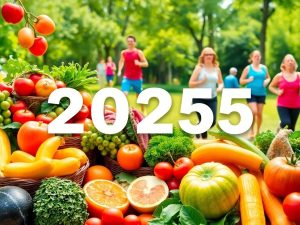 Persoane sănătoase și fructe proaspete într-un peisaj vibrant.