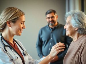 Familie, medic, îngrijire, sprijin, confort