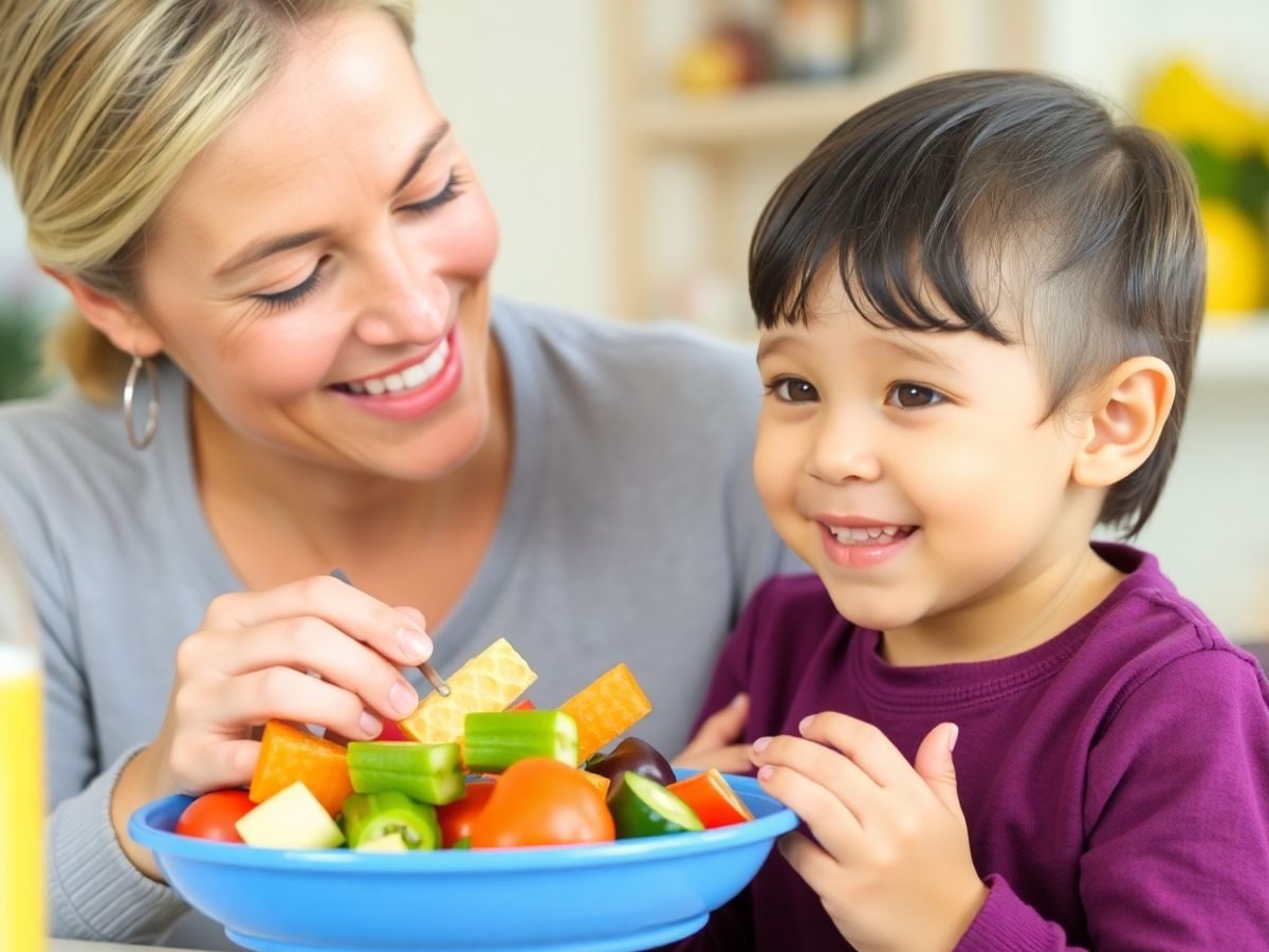 Părinte și copil mănâncă fructe sănătoase împreună.