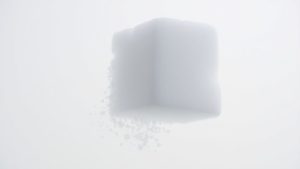 Zahăr dizolvându-se în apă, efect vizual.